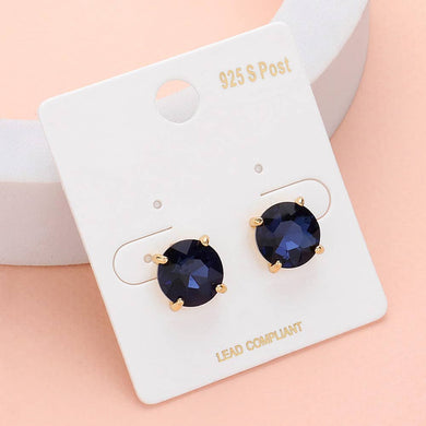 DARK BLUE Round Stone Cushion Stud Earrings