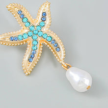 Load image into Gallery viewer, Starfish Drop and Dangle Earrings with Hanging Pearl