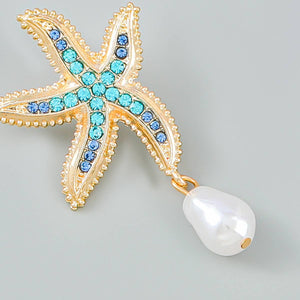 Starfish Drop and Dangle Earrings with Hanging Pearl