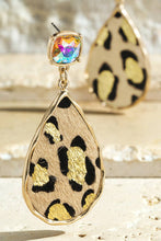 Load image into Gallery viewer, Leather Leopard Print Teardrop Earrings Brown