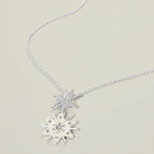 Load image into Gallery viewer, Double Snowflake Link Drop Pendant Necklace
