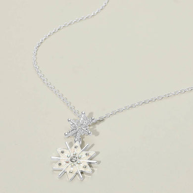 Double Snowflake Link Drop Pendant Necklace