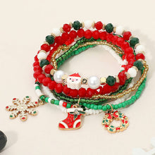 Load image into Gallery viewer, Snowflake Christmas Socks Wreath Charm Pearl Santa Stretch - Multi Layered Bracelets