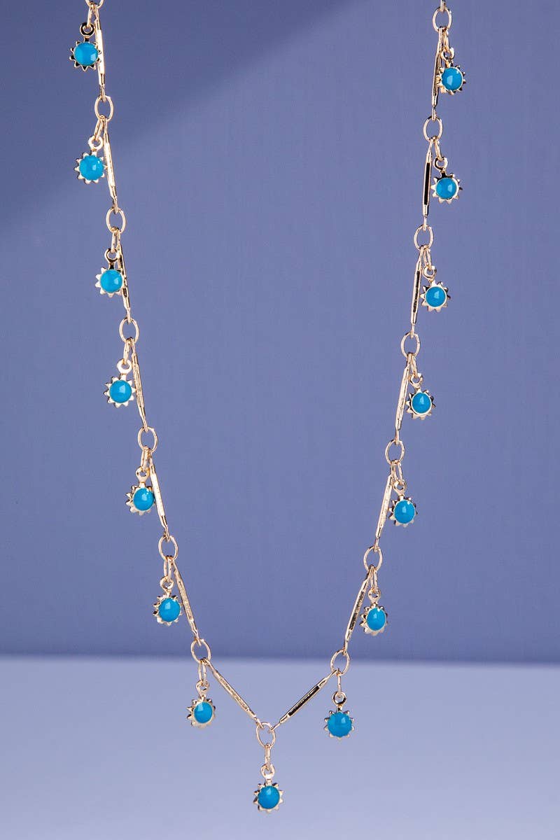 Chain Link Charm Necklace Blue Short