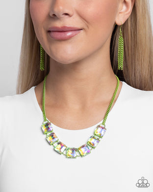 Paparazzi I SQUARE to Secrecy - Green Necklace & Earrings