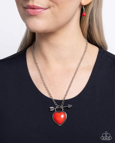 Paparazzi Artful Arrow Necklace & Earrings HEART Red NEW