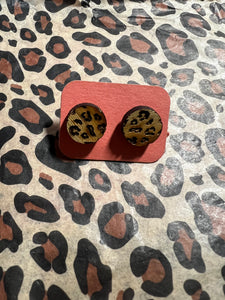 Wooden Cheetah Print Stud Earrings