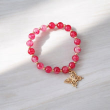 Load image into Gallery viewer, Marbled Butterfly Charm Glass Bead Bracelet