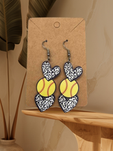 Load image into Gallery viewer, Cheetah hearts Softball Acrylic Earrings