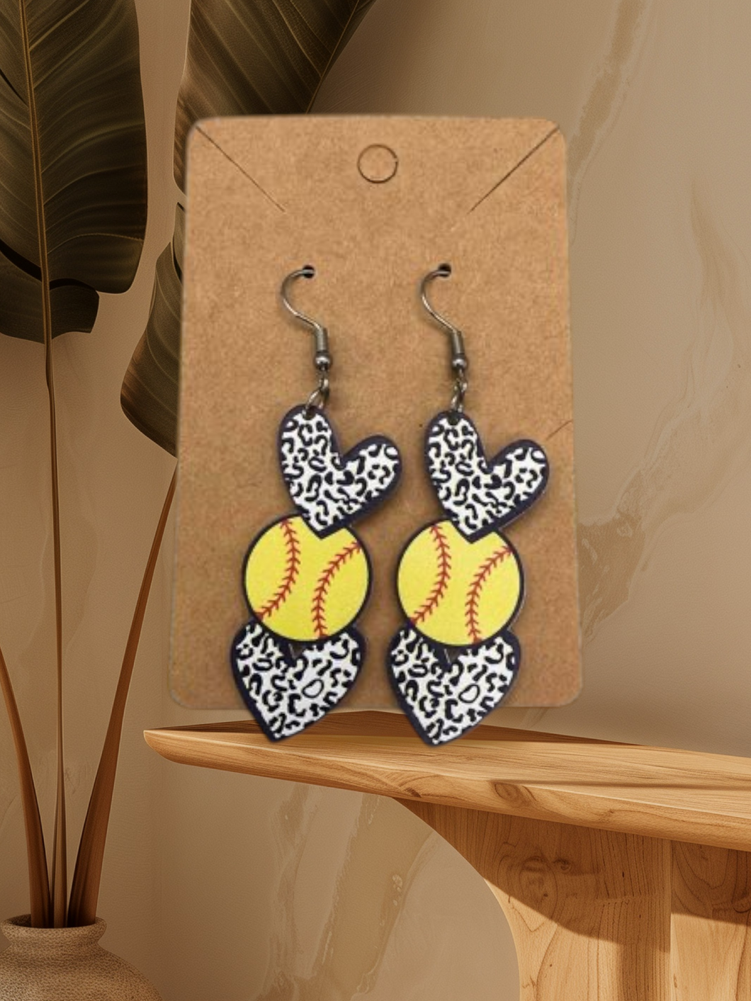 Cheetah hearts Softball Acrylic Earrings