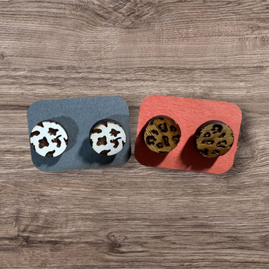 Wooden Cheetah Print Stud Earrings