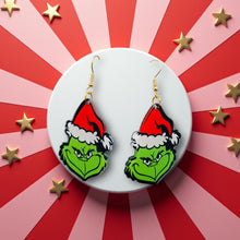 Load image into Gallery viewer, Grinch Wearing Christmas Hat - Dangle Earrings - Paparazzi $5 Jewelry with Ashley Swint