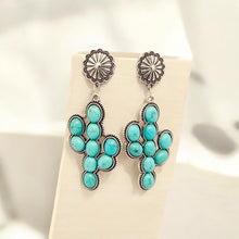 Load image into Gallery viewer, Western Style Turquoise Cactus Pendant Post Earrings