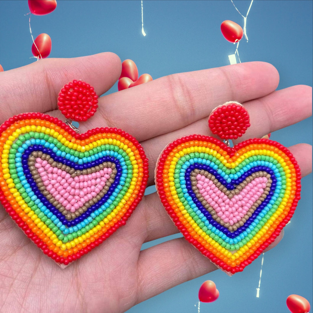 Contrasting Colors Seed Beads Heart Earrings