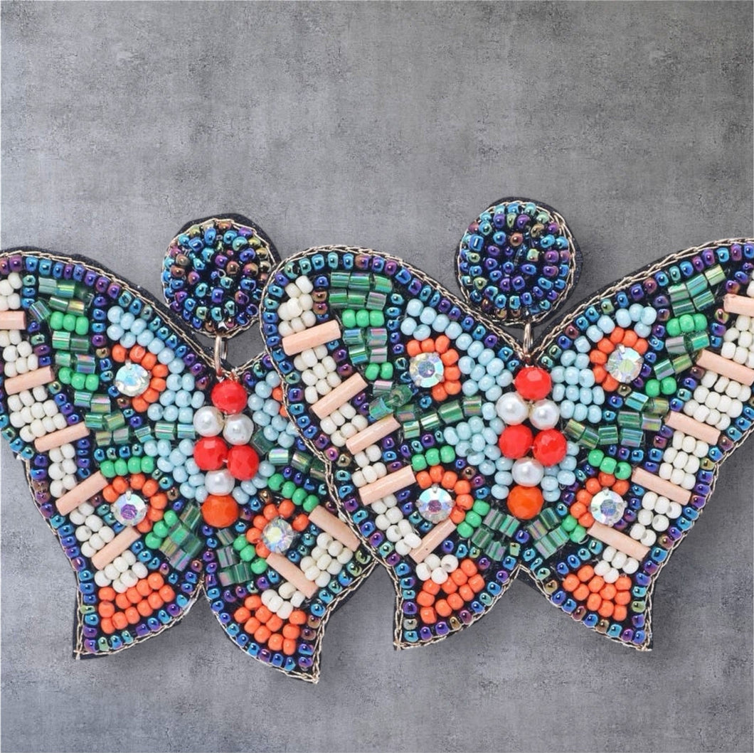 Bead Butterfly Drop Multi Seed Bead Earrings