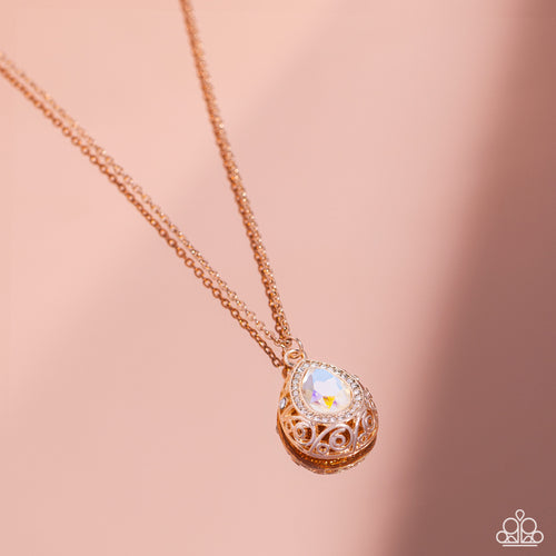 Paparazzi Gracefully Glamorous - Rose Gold Necklace & Earrings