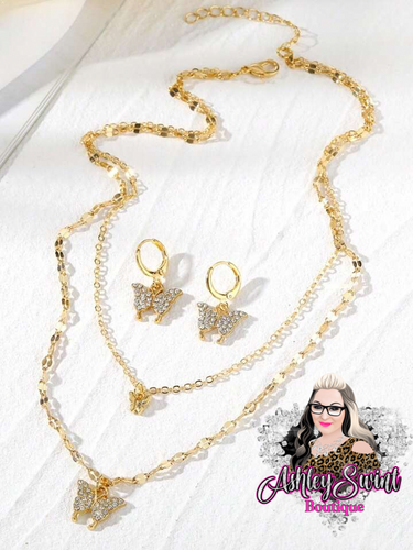 Butterfly Flutter Necklace & Earrings Set