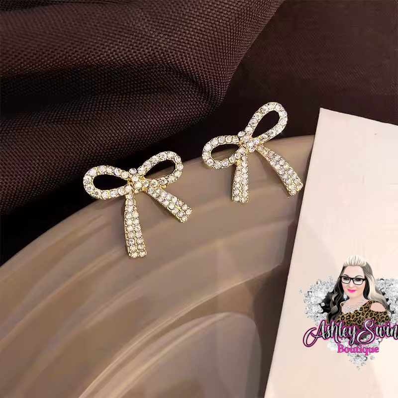 Shiny Gold Bow Post Earrings