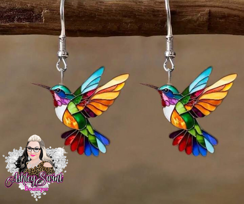Hummingbird Stain Glass Earrings - Rainbow