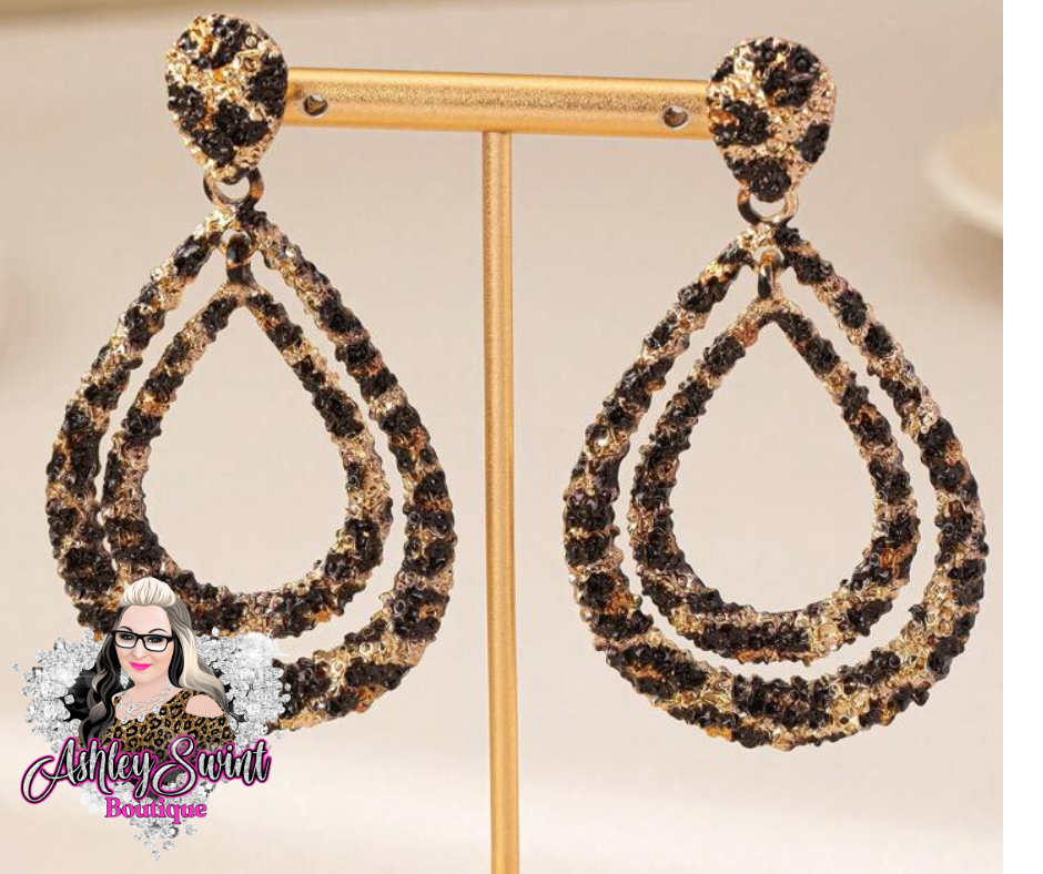 Cheetah Hoop Druzy Diamonds Post Earrings