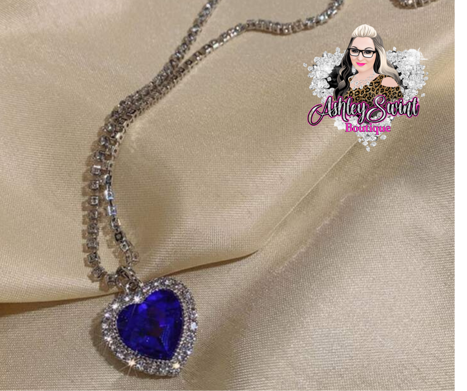 Romantic Diamond Blue Heart Necklace