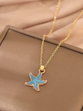 Blue Starfish Necklace Gold Chain