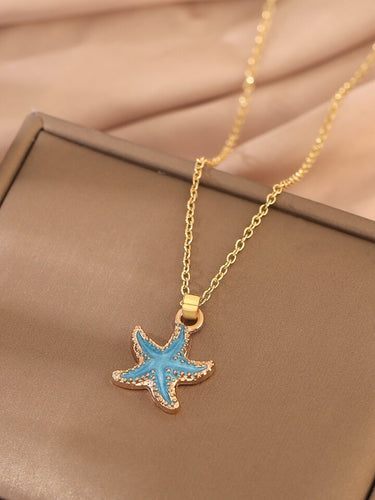 Blue Starfish Necklace Gold Chain