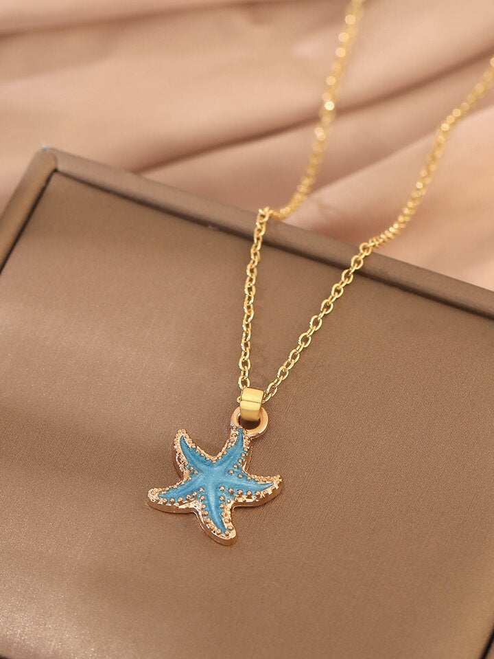 Blue Starfish Necklace Gold Chain