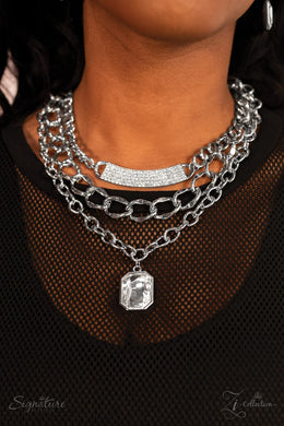 Paparazzi The Stacy - Zi Collection 2018 - Emerald-Cut Rhinestone Silver Chain Necklace