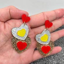 Load image into Gallery viewer, Double Heart Charm Acrylic - Post Earrings Valentine&#39;s Day