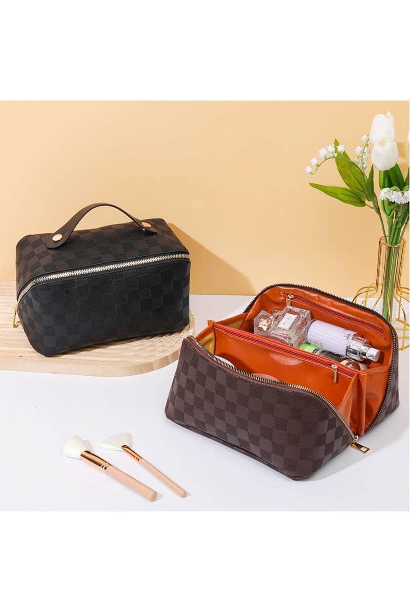 LEATHER MAKEUP BAG SOLID BAG BROWN