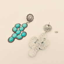 Load image into Gallery viewer, Western Style Turquoise Cactus Pendant Post Earrings