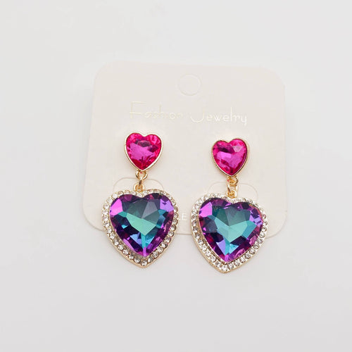 Colorful Rhinestone Heart-shaped Glass  - Earrings