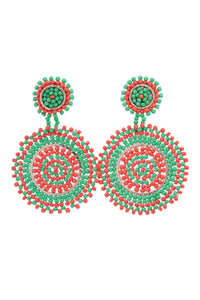 Seed Bead Round Disc Drop Earrings