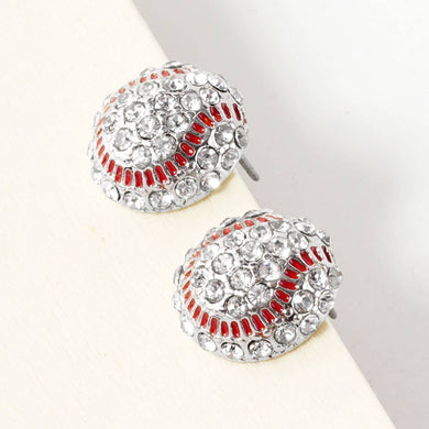 Crystal Rhinestone Paved Baseball Stud Earrings