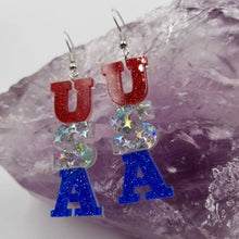 Load image into Gallery viewer, Glitter Acrylic Patriotic USA Earrings