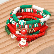 Load image into Gallery viewer, Christmas Santa Charm Snowflake Heishi Faceted Beaded Stretch - Multi Layered Bracelets