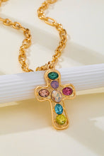 Load image into Gallery viewer, Multi-Colored Crystal Cross Necklace SHIPS 7-24