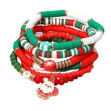 Load image into Gallery viewer, Christmas Santa Charm Snowflake Heishi Faceted Beaded Stretch - Multi Layered Bracelets