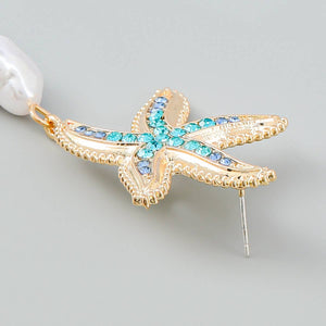 Starfish Drop and Dangle Earrings with Hanging Pearl