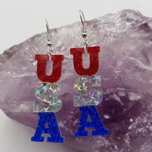 Load image into Gallery viewer, Glitter Acrylic Patriotic USA Earrings