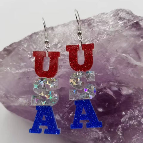 Glitter Acrylic Patriotic USA Earrings NEW
