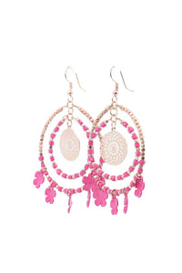 Daisy Round Drop Earrings Pink