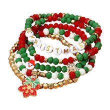 Load image into Gallery viewer, Holiday Snowflake Bow Santa Reindeer Christmas Beaded Stretch - Multi Layered Bracelets