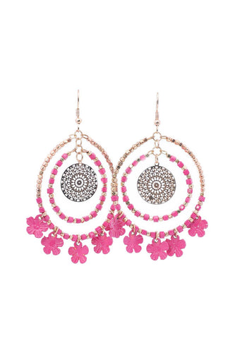 Daisy Round Drop Earrings Pink