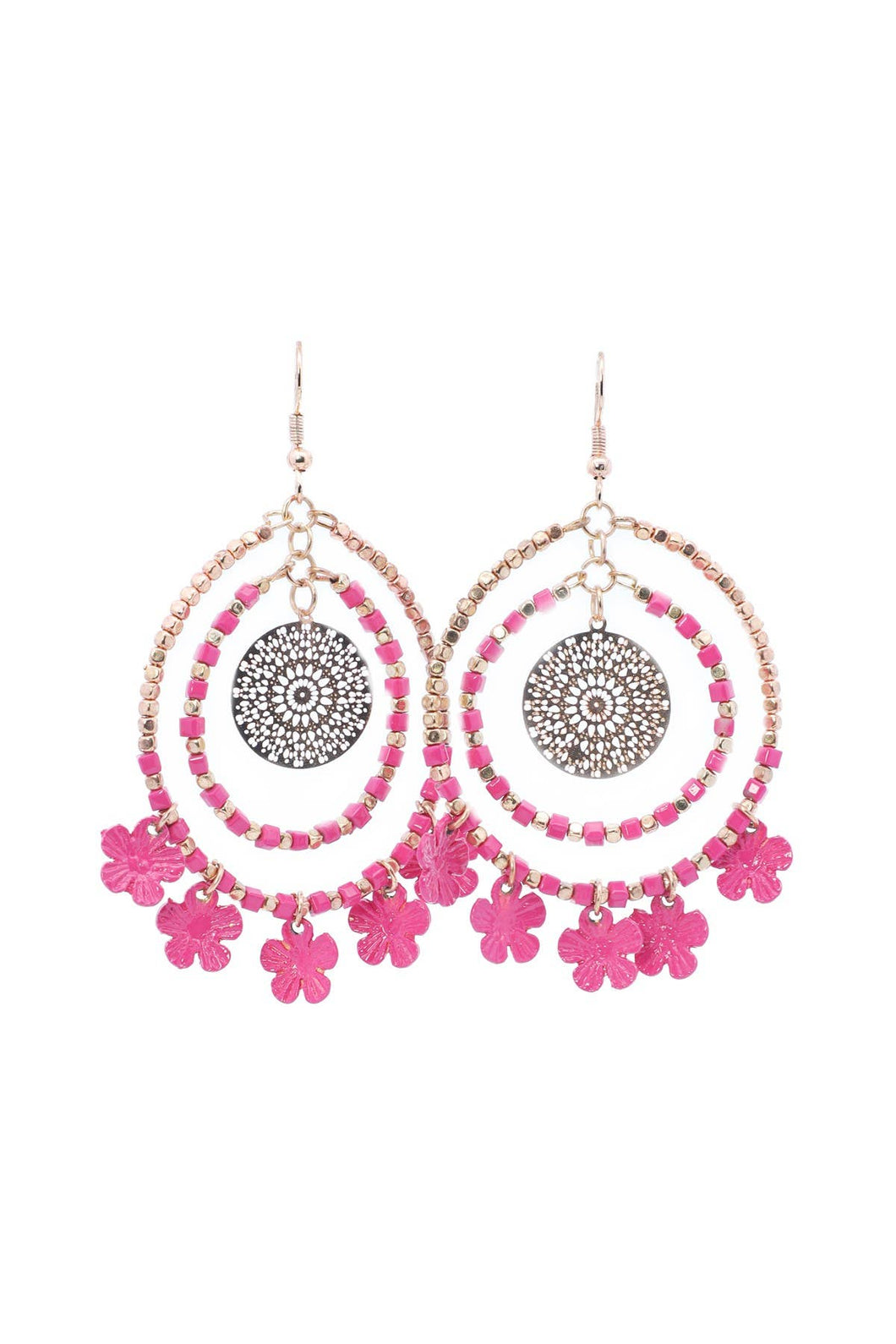 Daisy Round Drop Earrings Pink