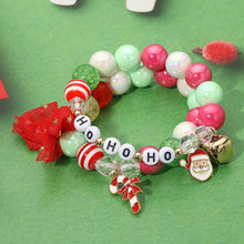 Load image into Gallery viewer, HO HO HO Candy Cane Santa Charm Bow Beaded Stretch - Multi Layered Bracelets - Paparazzi $5 Jewelry with Ashley Swint