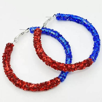 Glitter Red and Blue Hoop Earrings