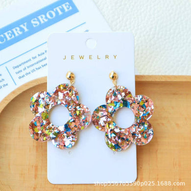 Glitter Acrylic Flower Earrings