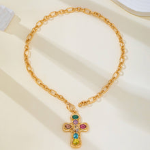 Load image into Gallery viewer, Multi-Colored Crystal Cross Necklace SHIPS 7-24
